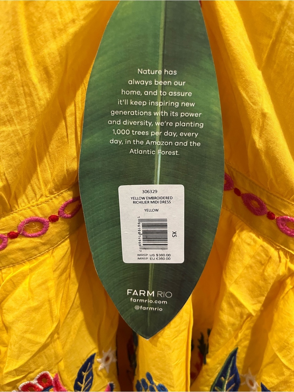 NWT Farm Rio Yellow Embroidered Richilier Midi Dress XS - Picture 6 of 6